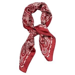 Western Cowgirl Boho Bandana Print Silky Feel Wild Rag Scarf Maroon Red